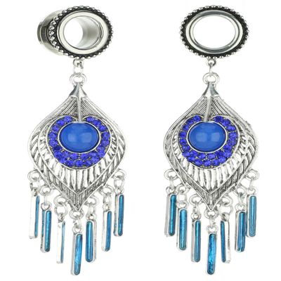 1/2 inch 12mm 316L Surgical Steel Blue Crystals Teardrop Teardrop Dangle Ear Gauges Piercing Flesh Tunnels Plugs Statement Earrings