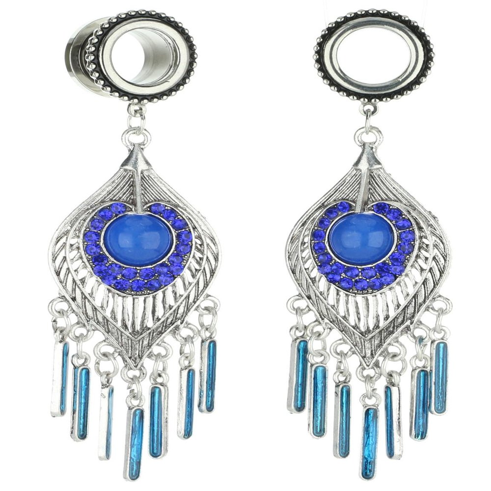 1/2 inch 12mm 316L Surgical Steel Blue Crystals Teardrop Teardrop Dangle Ear Gauges Piercing Flesh Tunnels Plugs Statement Earrings