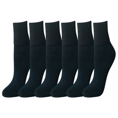 Amazon Essentials Women's Lightweight Turn Cuff Socks, 6 Pairs, Black, 6-9