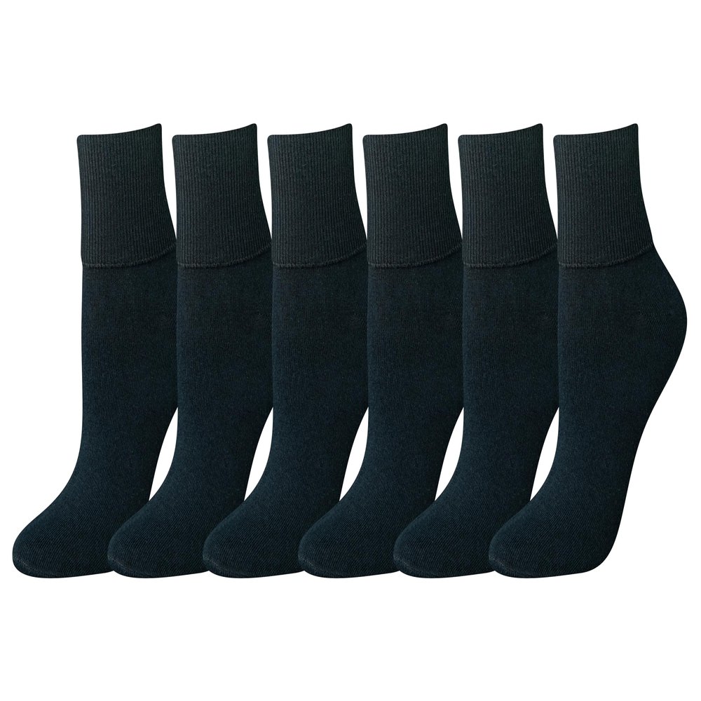 Amazon Essentials Women's Lightweight Turn Cuff Socks, 6 Pairs, Black, 6-9