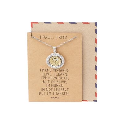 quan jewelry Phoenix on Plate Pendant Women Necklace, Bird Charm with Motivational Quote Card, Silver-tone - Handmade