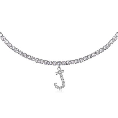 LecAit Silver Initial J Necklace,14K White Gold-Plated Tennis Chain Necklace Name Necklace 18'' Adjustable Personalized Alphabet Letter Pendant