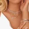 LecAit Silver Initial J Necklace,14K White Gold-Plated Tennis Chain Necklace Name Necklace 18'' Adjustable Personalized Alphabet Letter Pendant view 3