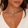 LecAit Silver Initial J Necklace,14K White Gold-Plated Tennis Chain Necklace Name Necklace 18'' Adjustable Personalized Alphabet Letter Pendant view 4