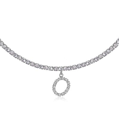 LecAit Initial Necklaces for Women 14K White Gold Plated Cubic Zirconia Choker Silver Tennis Chain Letter O Necklace Gift
