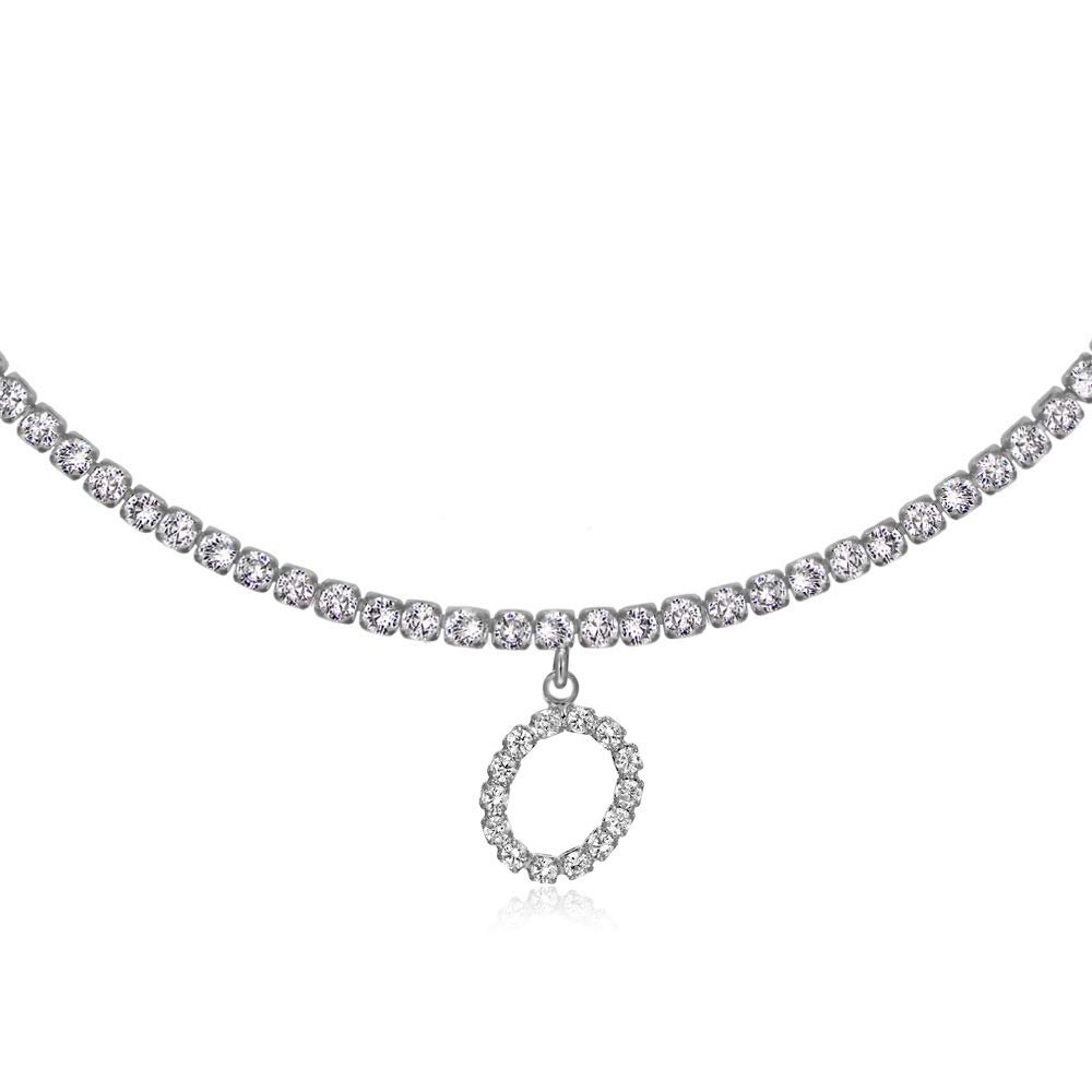 LecAit Initial Necklaces for Women 14K White Gold Plated Cubic Zirconia Choker Silver Tennis Chain Letter O Necklace Gift