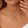 LecAit Initial Necklaces for Women 14K White Gold Plated Cubic Zirconia Choker Silver Tennis Chain Letter O Necklace Gift view 3