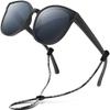 RIVBOS Kids Sunglasses Boys with Strap Polarized Rubber Flexible Shades for Toddler and Children Age 3-10 RBK002-3 Black view 1