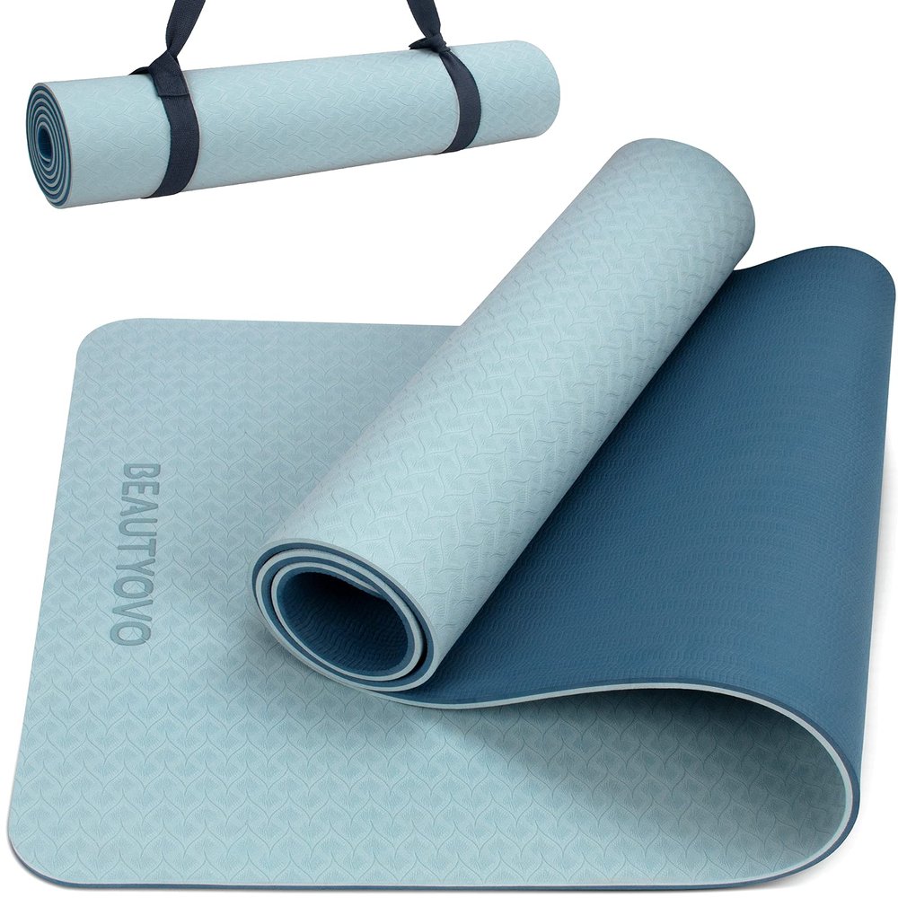 Yoga Mat with Strap, 1/3 Inch Extra Thick Yoga Mat Double-sided Non Slip, Professional TPE Yoga Mats for Women Men, Workout Mat for Yoga, Pilates and Floor Exercises