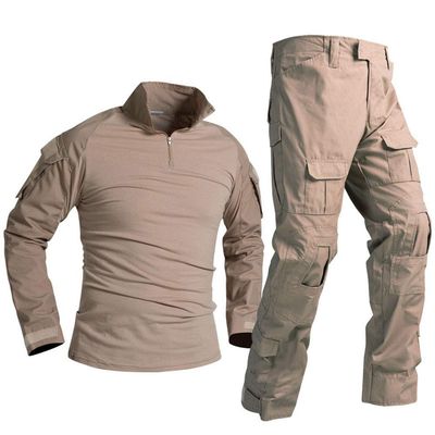 Outdoor Hunting Clothes Airsoft Shooting Shirt Pants Set Battle Dress Uniform BDU Set Tactical Combat Camouflage Clothing - Tan - L