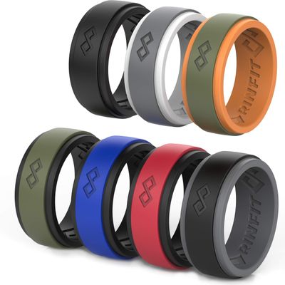 Rinfit Silicone Rings for Men 9mm Wide, 2mm Thick - Mens Rubber Wedding Bands - Infinity Ring with 2 Layers - Pack A, Size 8