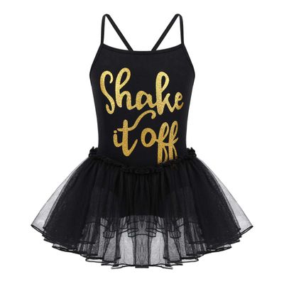 Moggemol Kids Girls Ballet Tutu Dress Print Camisole Ballet Leotard with Skirt Birthday Party Dancewear Black 3-4