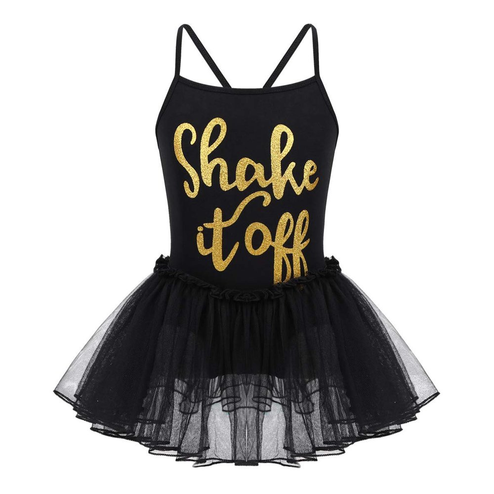 Moggemol Kids Girls Ballet Tutu Dress Print Camisole Ballet Leotard with Skirt Birthday Party Dancewear Black 3-4
