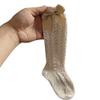 BULINGNA Baby Girl Knee High Socks Crotchet Hollow Out Tube Stockings with Bow for Infants and Toddlers (Khaki, 1-3 Years) view 2