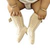 BULINGNA Baby Girl Knee High Socks Crotchet Hollow Out Tube Stockings with Bow for Infants and Toddlers (Khaki, 1-3 Years) view 3