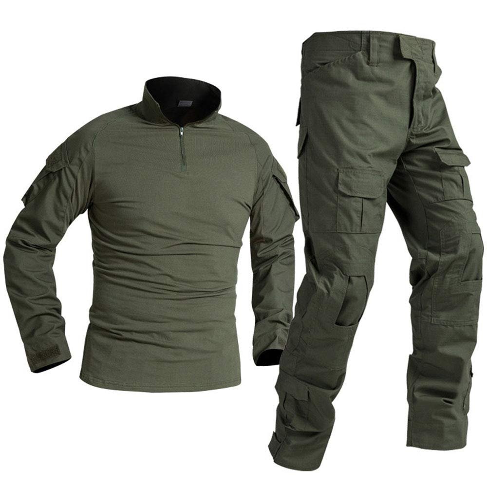 Outdoor Hunting Clothes Airsoft Shooting Shirt Pants Set Battle Dress Uniform BDU Set Tactical Combat Camouflage Clothing - Green - XXXL