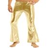 XUNZOO Mens Shiny Metallic Elastic Soft 70's Disco Costume Flared Trousers Bell Bottoms Long Pants Gold X-Large view 1
