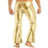 XUNZOO Mens Shiny Metallic Elastic Soft 70's Disco Costume Flared Trousers Bell Bottoms Long Pants Gold X-Large view 2