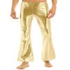 XUNZOO Mens Shiny Metallic Elastic Soft 70's Disco Costume Flared Trousers Bell Bottoms Long Pants Gold X-Large view 3