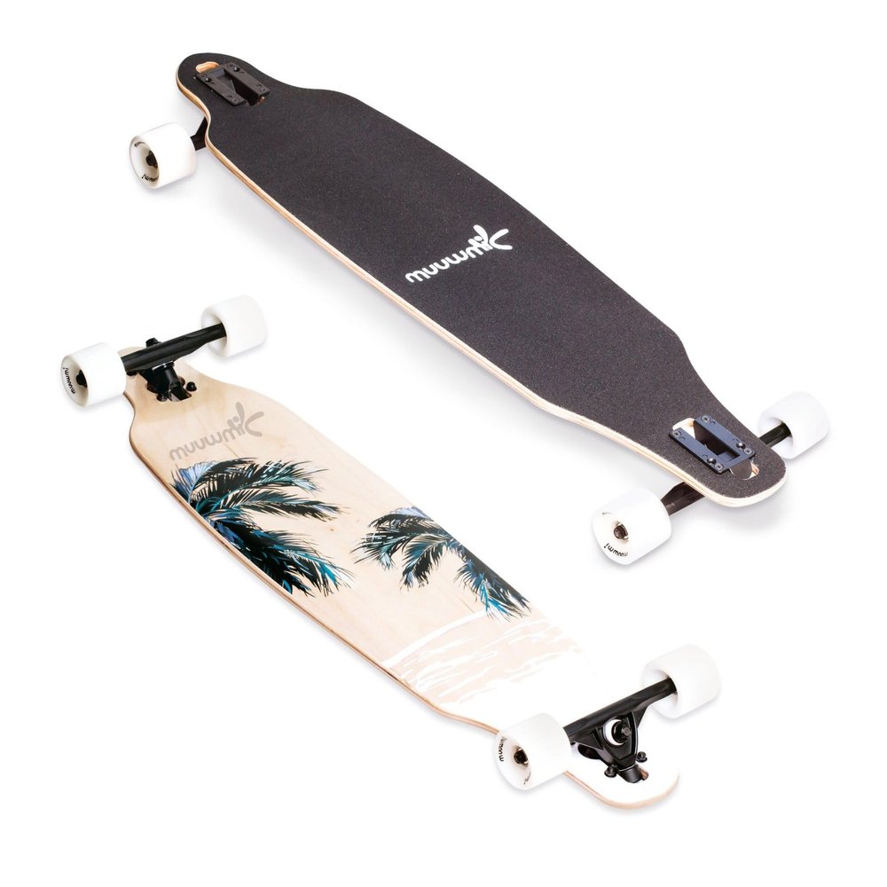 Muuwmi ABEC 7 Longboard, for Children and Adults, Skateboards, with or Without Lighting Wheels (Beach)