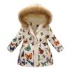 IWEMEK Toddler Boys Girls Floral Butterfly Print Winter Coat Cotton Parka Hooded Snowsuit Thicken Warm Fur Collar Hooded Down Windproof Puffer Jacket Lightweight Outerwear Windbreaker Beige 5-6 Years