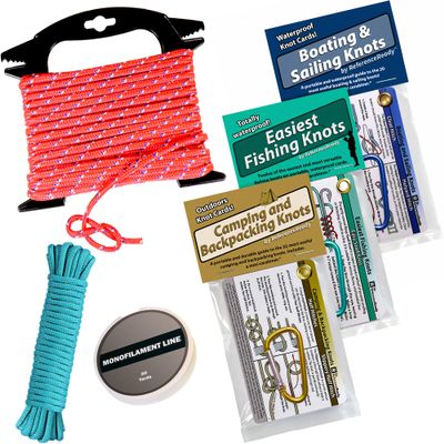 Deluxe Knot Tying Kit with Rope, Cord, Fishing Line, and 3 Knot Tying Guides (Outdoors, Fishing, Boating) for Preppers and Survivalists