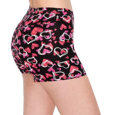 ALWAYS Women Workout Yoga Shorts - Premium Soft Solid Stretch Cheerleader Running Dance Volleyball Short Pants Valentine Heart 4552 XL