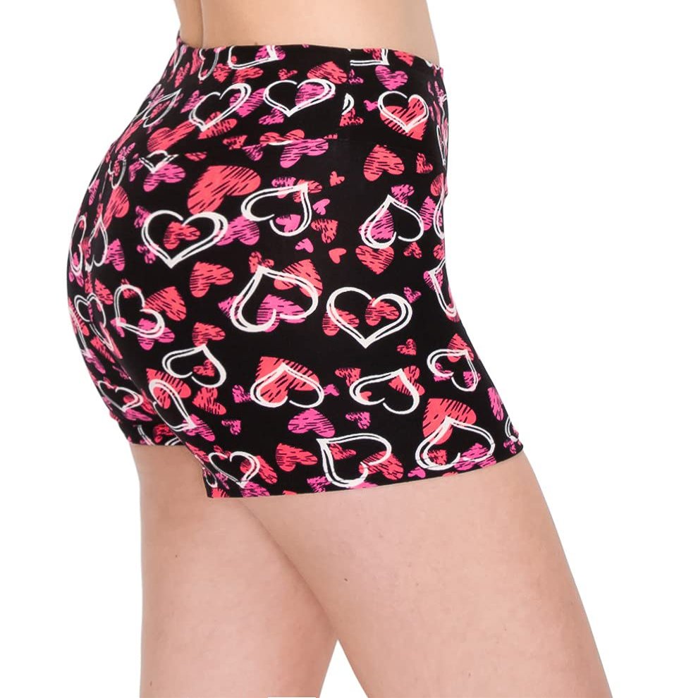 ALWAYS Women Workout Yoga Shorts - Premium Soft Solid Stretch Cheerleader Running Dance Volleyball Short Pants Valentine Heart 4552 XL
