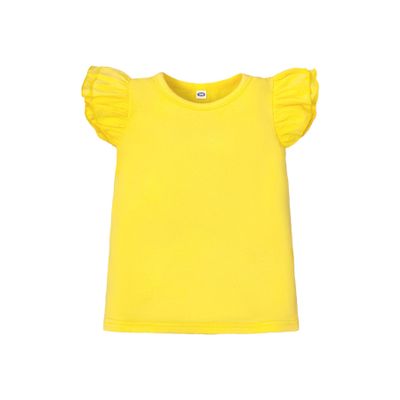 LYSMuch Toddler Baby Girls Ruffle Sleeve Shirt Plain Solid Sleeveless Tshirt Top Blouse Kids Casual Clothes (Yellow, 5-6X)