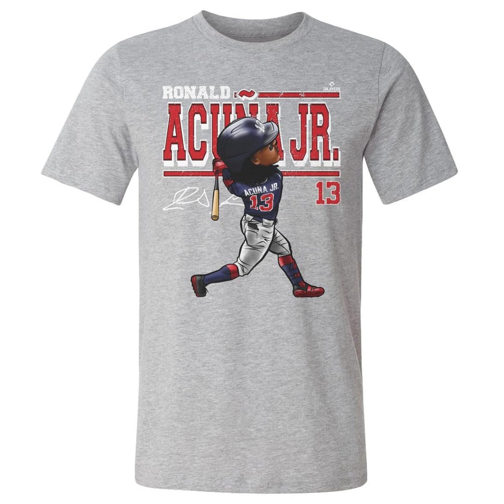 500 LEVEL Ronald Acuna Jr. Shirt (Cotton, XXX-Large, Heather Gray) - Ronald Acuna Jr. Cartoon WHT