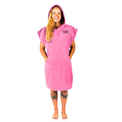 COR Surf Poncho Changing Towel Robe with Hood and Front Pocket, Doubles Up As A Beach Towel and Blanket, Made of Quick Dry Microfiber (Medium - Pink)