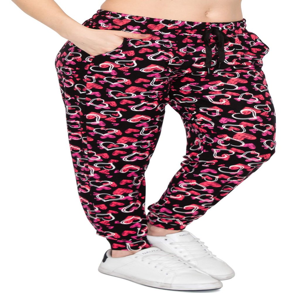 ALWAYS Women Drawstrings Jogger Sweatpants - Skinny Fit Premium Soft Stretch Pockets Track Pants Hearts XL