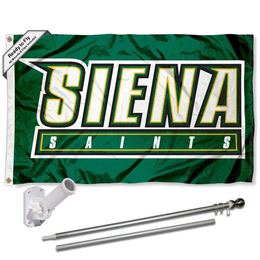 College Flags & Banners Co. Siena Saints Flag and Pole Bracket Mount Bundle