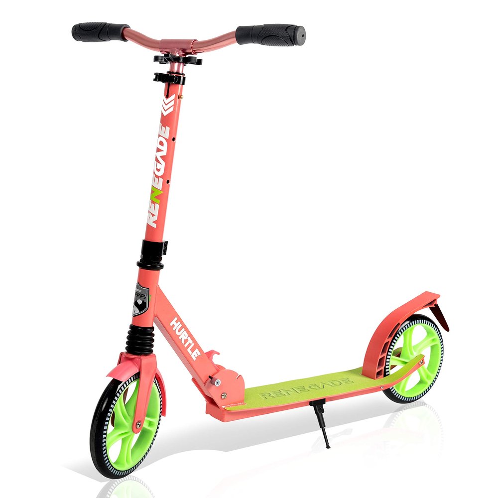 Hurtle Lightweight and Foldable Kick Scooter-Adjustable Scooter for Teens and Adult, Alloy Deck with High Impact Wheels, Durable ABEC-7 Bearings w/ T-bar Anodized Clamp Collar, Watermelon HURTS89.5
