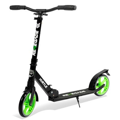 Hurtle Lightweight and Foldable Kick Scooter - Adjustable Scooter for Teens and Adult, Alloy Deck with High Impact Wheels, Durable ABEC-7 Bearings w/ T-bar Anodized Clamp Collar, Green HURTS56.5