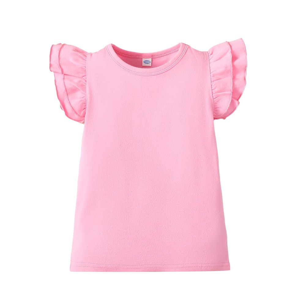 LYSMuch Toddler Baby Girls Ruffle Sleeve Shirt Plain Solid Sleeveless Tshirt Top Blouse Kids Casual Clothes(Pink, 5-6X)