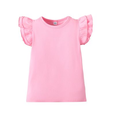 LYSMuch Toddler Baby Girls Ruffle Sleeve Shirt Plain Solid Sleeveless Tshirt Top Blouse Kids Casual Clothes(Pink, 2-3T)