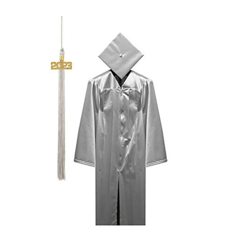 Tassel Depot 2023 Graduation Cap and Gown Set with Tassel - Made in USA - Perfect for High School or College - Silver