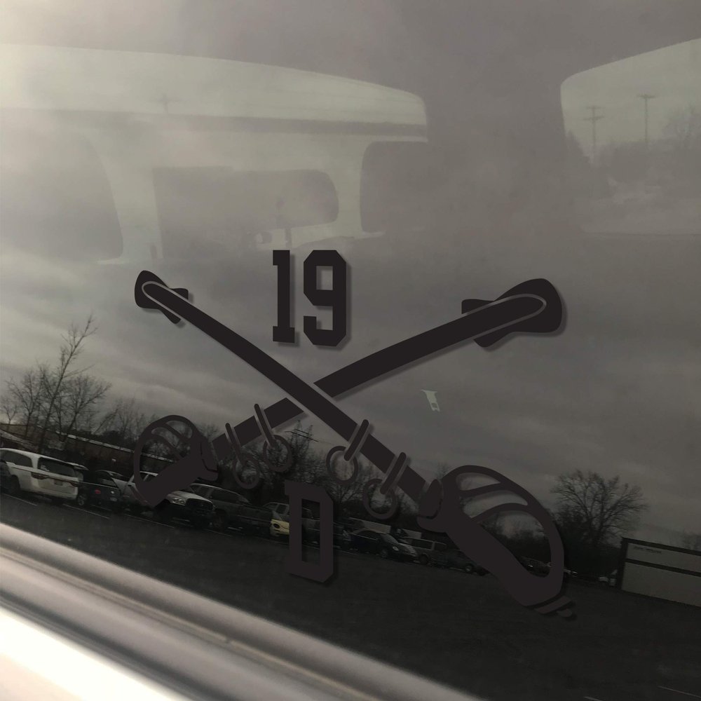 Inkfidel - 19D Cavalry Scout Crossed Sabers Vinyl Decal - 3 x 5 in (Pack of 10) (Black)