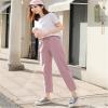 Andongnywell Womens Casual Cotton Linen Straight Leg Pants Loose Drawstring Elastic Waist Harem Pant with Pockets (Pink,Small) view 2