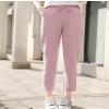 Andongnywell Womens Casual Cotton Linen Straight Leg Pants Loose Drawstring Elastic Waist Harem Pant with Pockets (Pink,Small) view 3