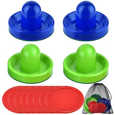 Coopay Air Hockey Pushers and Pucks, Air Hockey Paddles with Felt Bottoms, Goal Handles Paddles Replacement Accessories with a Drawstring Bag for Game Tables (4 Striker, 8 Red Puck Pack)