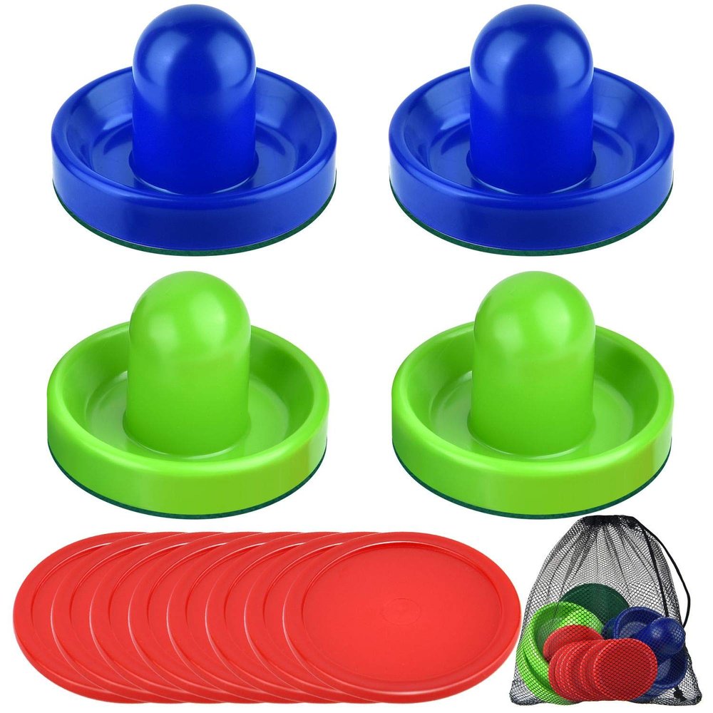 Coopay Air Hockey Pushers and Pucks, Air Hockey Paddles with Felt Bottoms, Goal Handles Paddles Replacement Accessories with a Drawstring Bag for Game Tables (4 Striker, 8 Red Puck Pack)