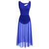 Lyrical Dance Costume for Women Contemporary Dancewear Sleeveless Cut Out Front Mesh Tulle Maxi Dress Ballet Leotard Tank Bodysuit One-piece Dance Costumes for Competition Practice Latin Royal Blue XS view 1