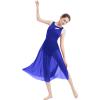 Lyrical Dance Costume for Women Contemporary Dancewear Sleeveless Cut Out Front Mesh Tulle Maxi Dress Ballet Leotard Tank Bodysuit One-piece Dance Costumes for Competition Practice Latin Royal Blue XS view 2