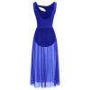 Lyrical Dance Costume for Women Contemporary Dancewear Sleeveless Cut Out Front Mesh Tulle Maxi Dress Ballet Leotard Tank Bodysuit One-piece Dance Costumes for Competition Practice Latin Royal Blue XS view 3