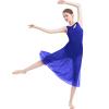 Lyrical Dance Costume for Women Contemporary Dancewear Sleeveless Cut Out Front Mesh Tulle Maxi Dress Ballet Leotard Tank Bodysuit One-piece Dance Costumes for Competition Practice Latin Royal Blue XS view 4