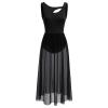 Lyrical Dance Costumes for Women Contemporary Dancewear Sleeveless Cut Out Front Mesh Tulle Maxi Dress Ballet Leotard Tank Bodysuit One-Piece Dance Costumes for Competition Practice Latin Black XS view 1