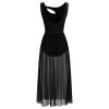 Lyrical Dance Costumes for Women Contemporary Dancewear Sleeveless Cut Out Front Mesh Tulle Maxi Dress Ballet Leotard Tank Bodysuit One-Piece Dance Costumes for Competition Practice Latin Black XS view 3
