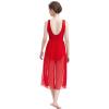 Lyrical Dance Costumes for Women Contemporary Dancewear Sleeveless Cut Out Front Mesh Tulle Maxi Dress Ballet Leotard Tank Bodysuit One-Piece Dance Costumes for Competition Practice Latin Red L view 4